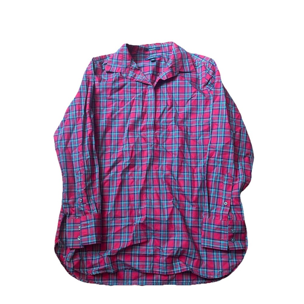 Lands End No Iron Supima Cotton Plaid Button Down Shirt Red Green Size 10P